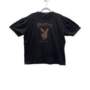 PLAYBOY T-Shirt Men Size XXL Black Gold Since 1953 Graphic Embroidered Bow